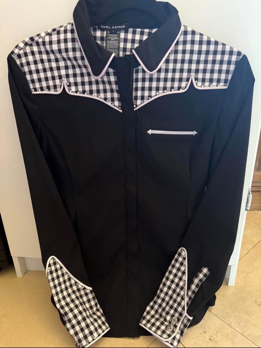 Noel Asmar Black Button-Down Shirt with Black-and-White Gingham Accents